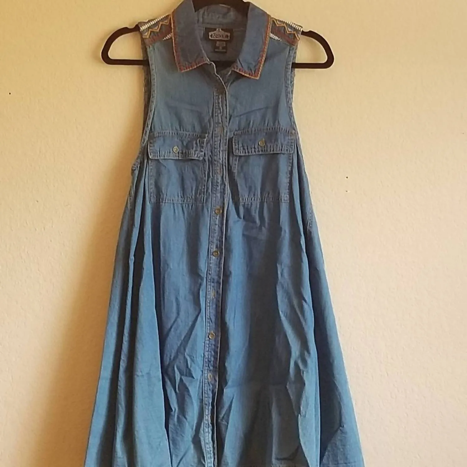 Angie - Embroidered Sleeveless Chambray Summer Dress