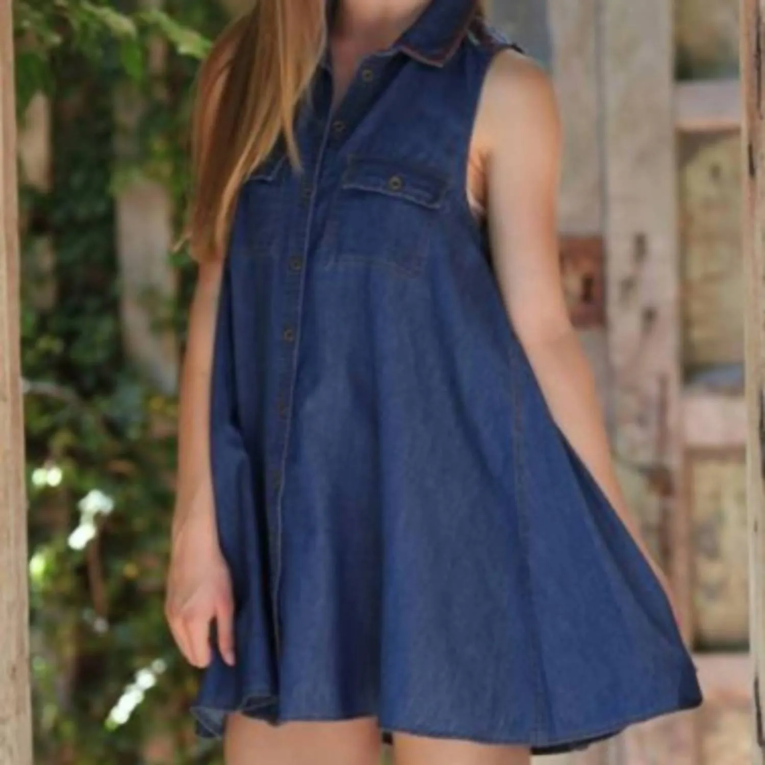 Angie - Embroidered Sleeveless Chambray Summer Dress