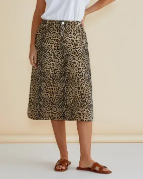 Astra Denim Skirt - Leopard Print