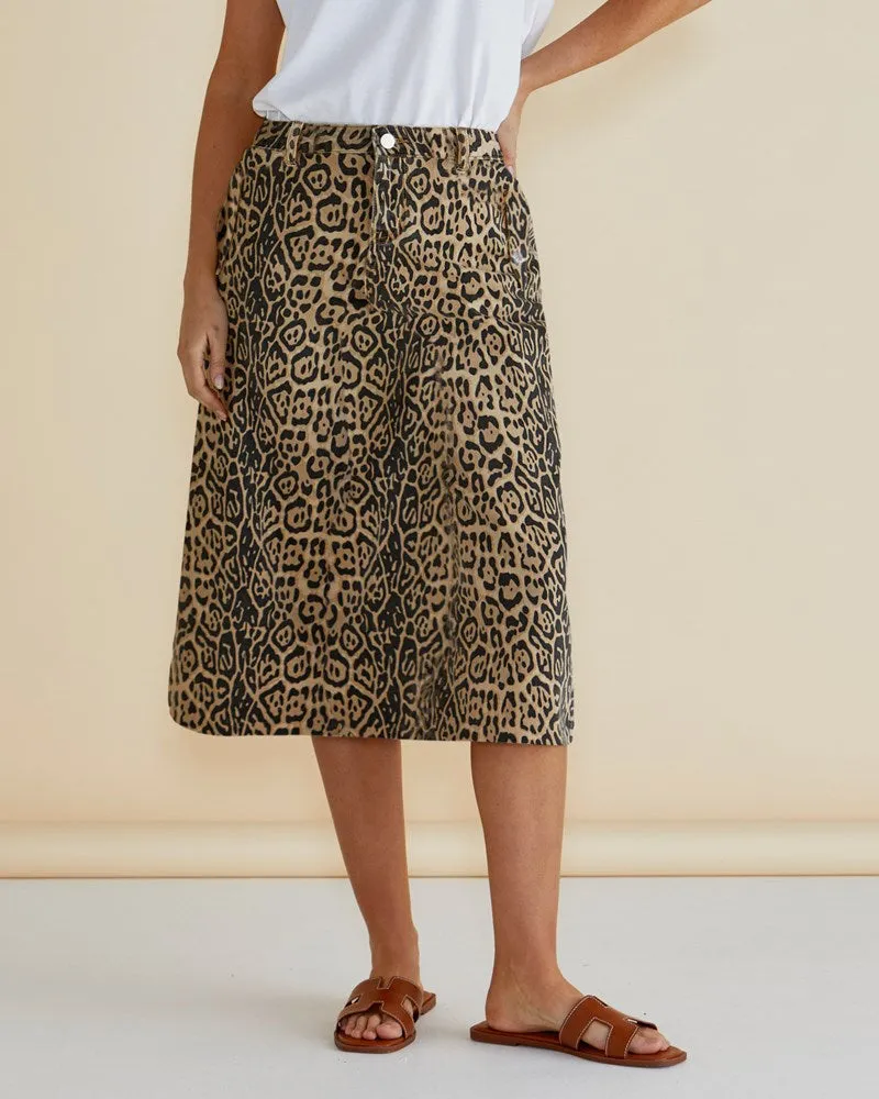 Astra Denim Skirt - Leopard Print
