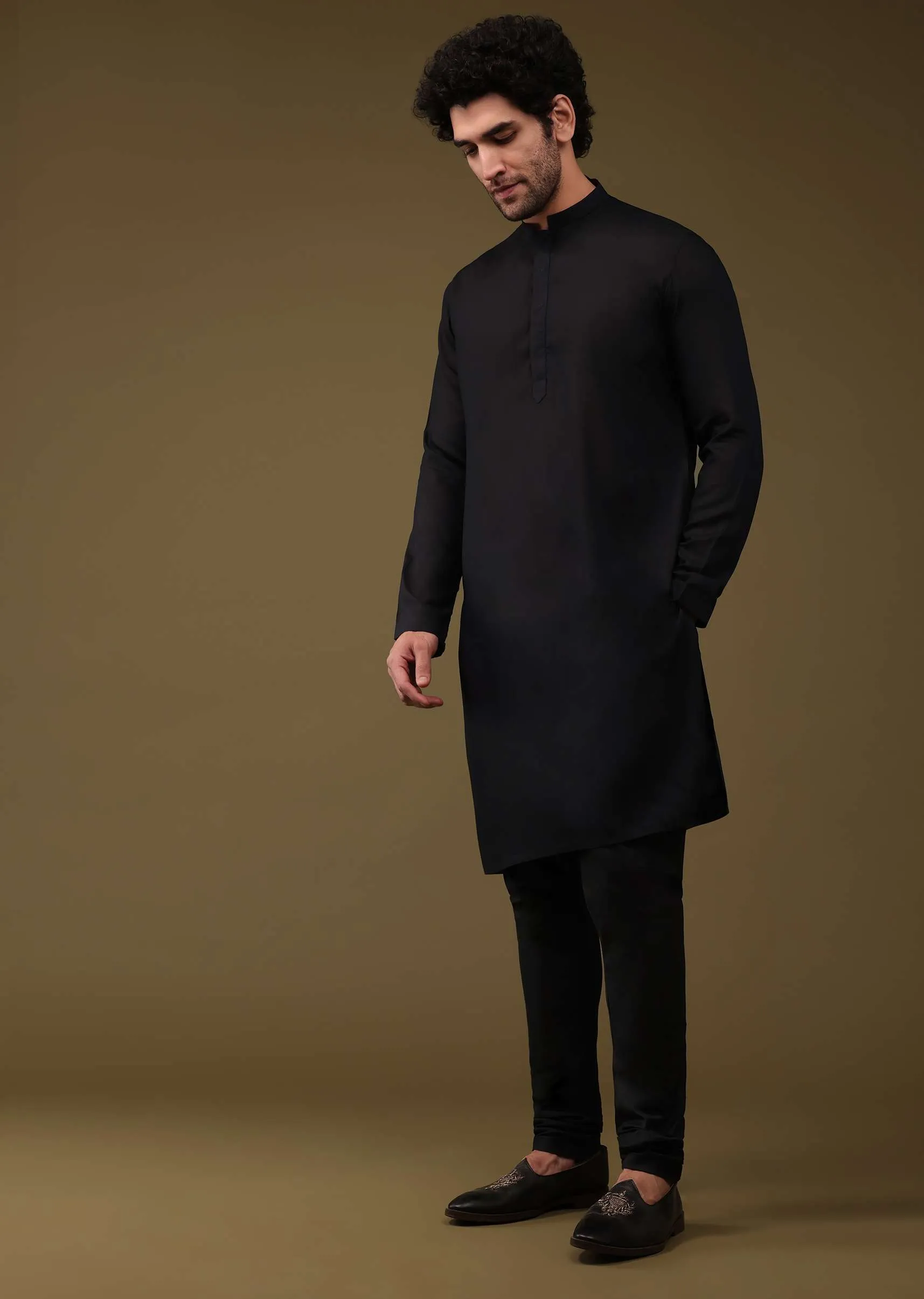 Black Festive Textured Bandi Jacket Set In Art Silk With Thread Embroidery And Front Zip