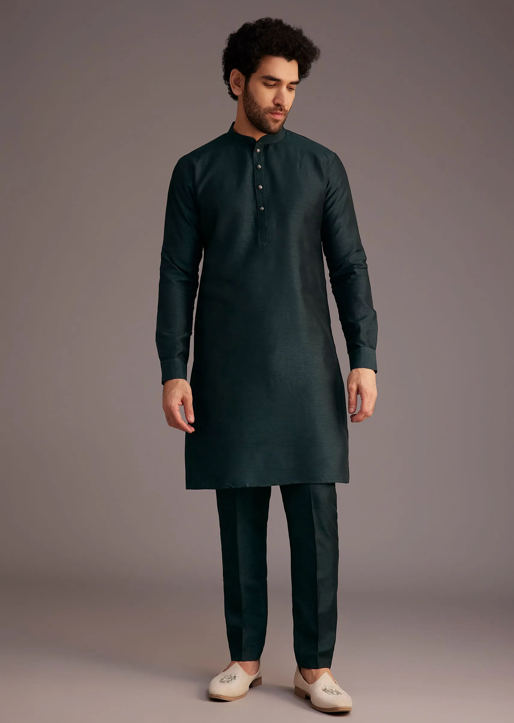 Black Floral Embroidered Jacket Kurta Set