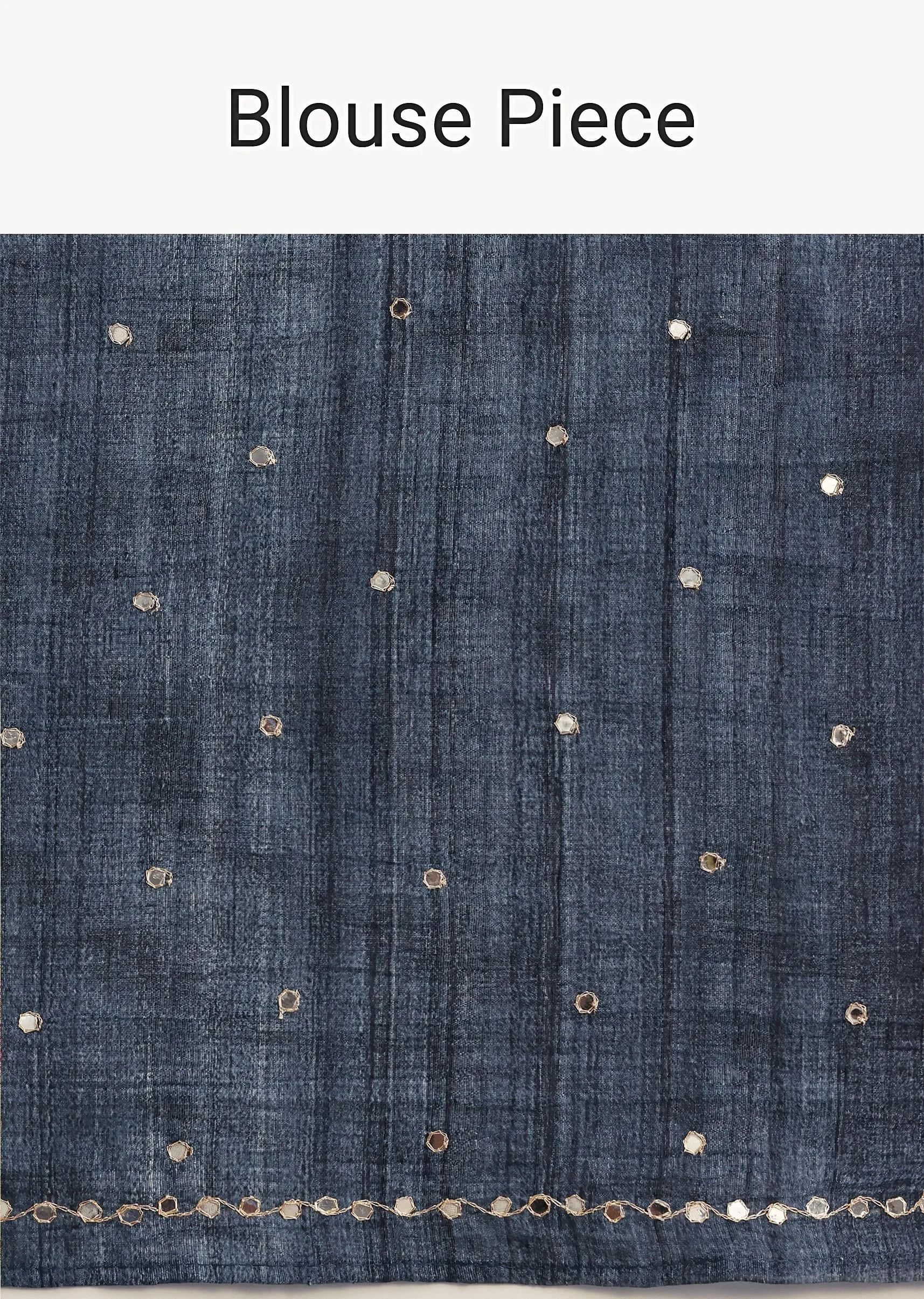 Blue Printed Tussar Silk Embroidered Saree With Unstitched Blouse