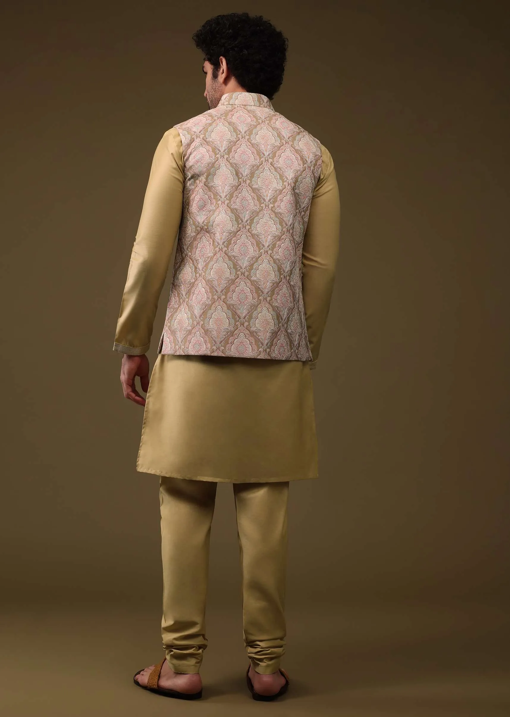 Canary Yellow Festive Bandi Jacket Set In Silk With Embroidery