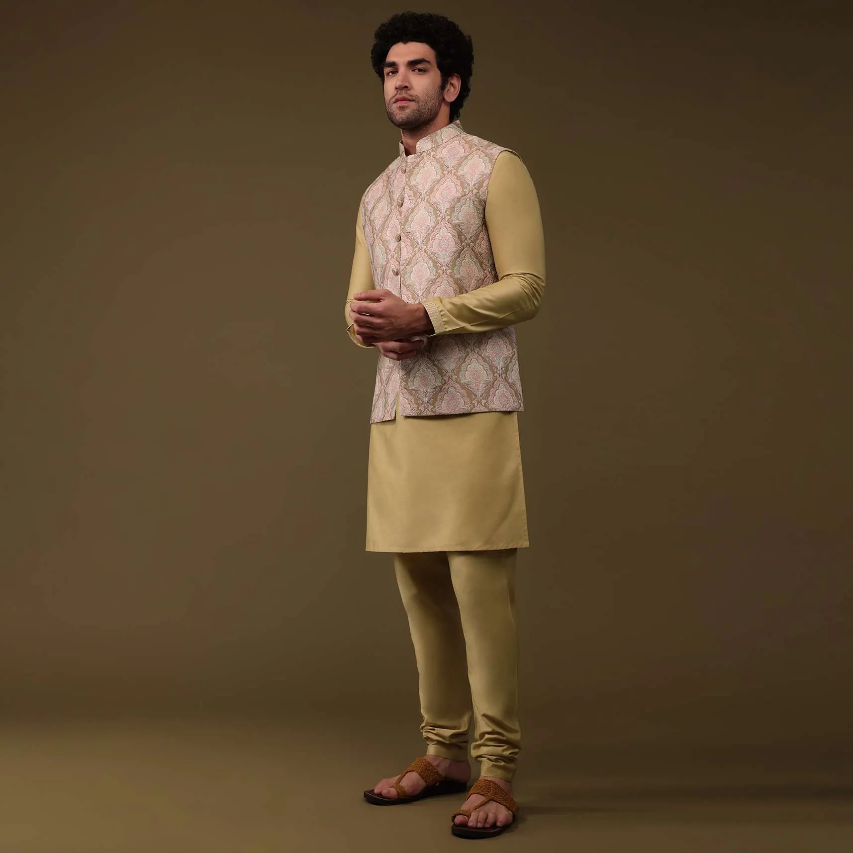 Canary Yellow Festive Bandi Jacket Set In Silk With Embroidery