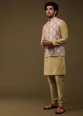 Canary Yellow Festive Bandi Jacket Set In Silk With Embroidery