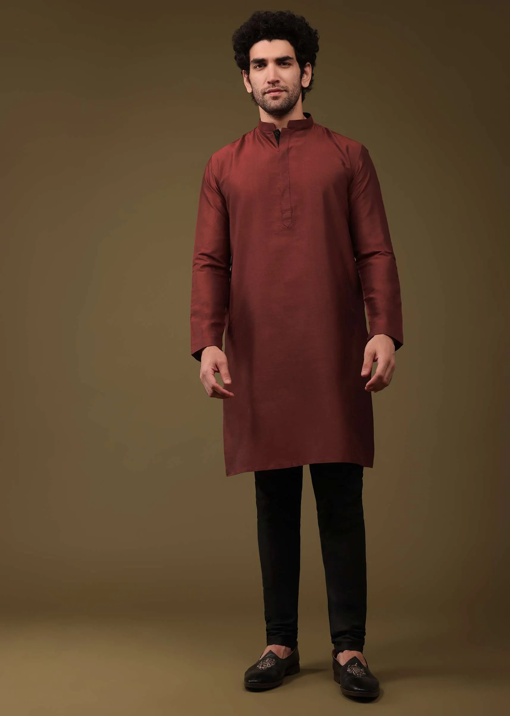Carmine Red Festive Textured Bandi Jacket Set In Art Silk With Thread Embroidery And Front Zip