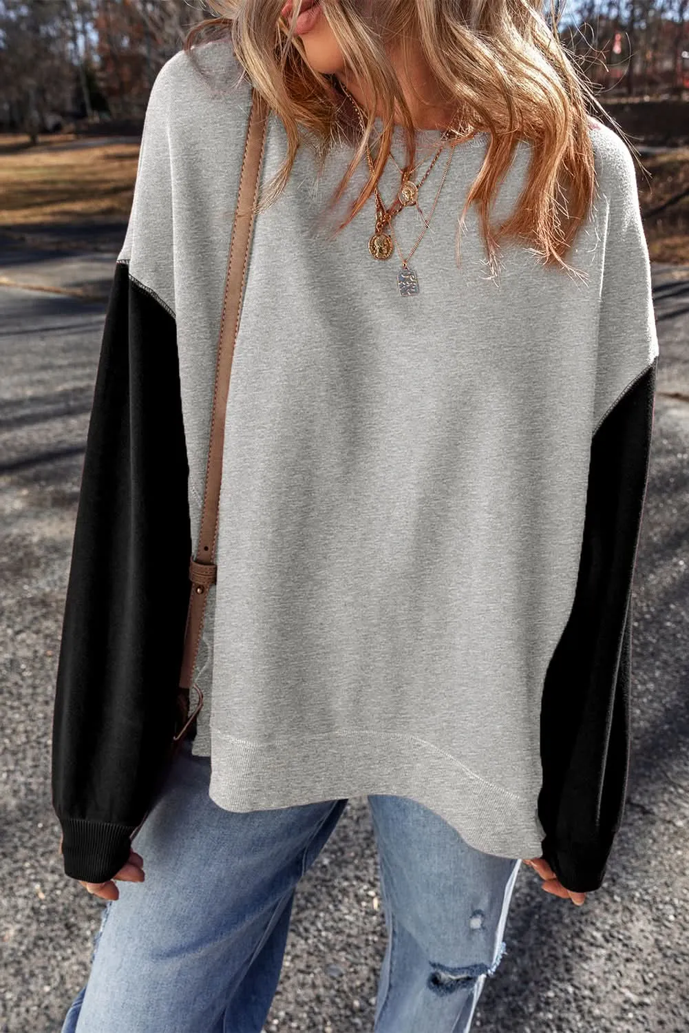 Chic gray drop shoulder pullover