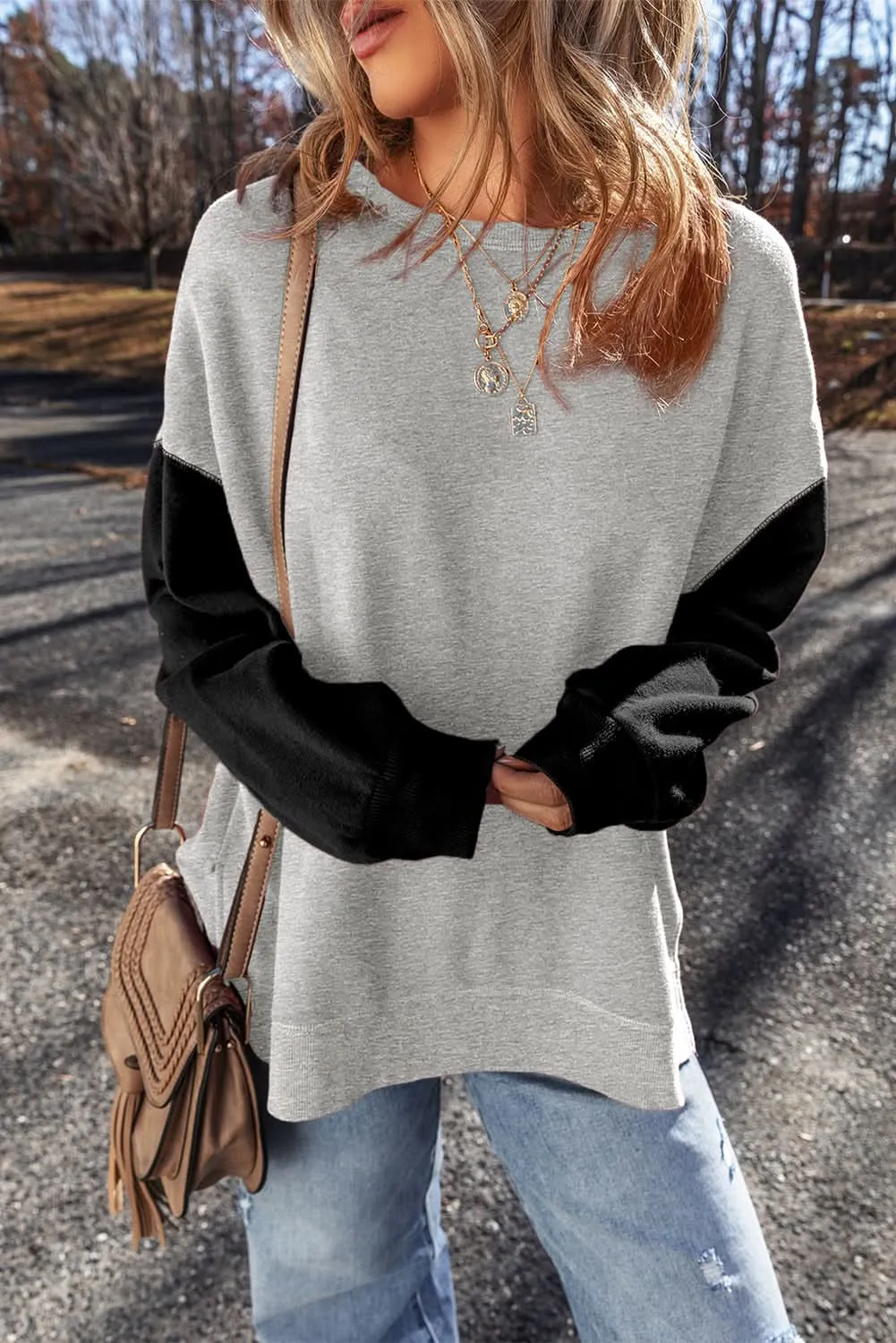 Chic gray drop shoulder pullover