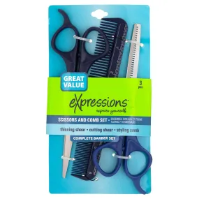 Expressions 3PC Complete Barber Grooming Set With Scissors & Comb - Item #EXG628