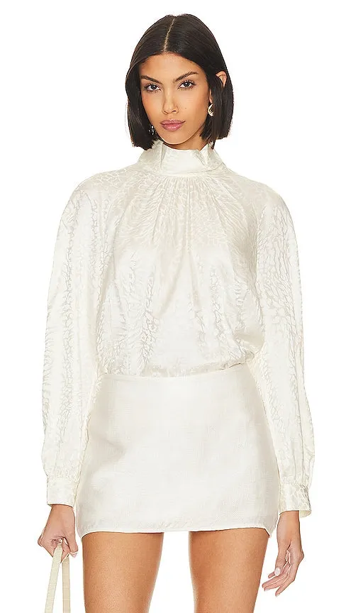 FRAME Foldover Mock Neck Blouse in White