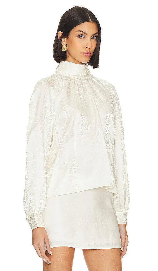 FRAME Foldover Mock Neck Blouse in White