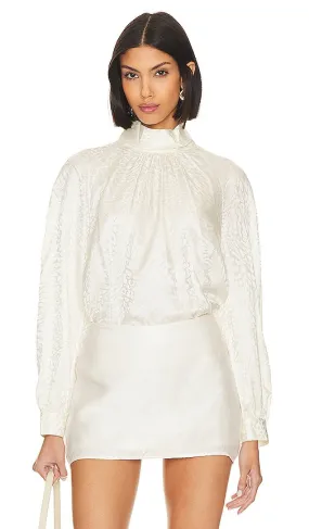 FRAME Foldover Mock Neck Blouse in White