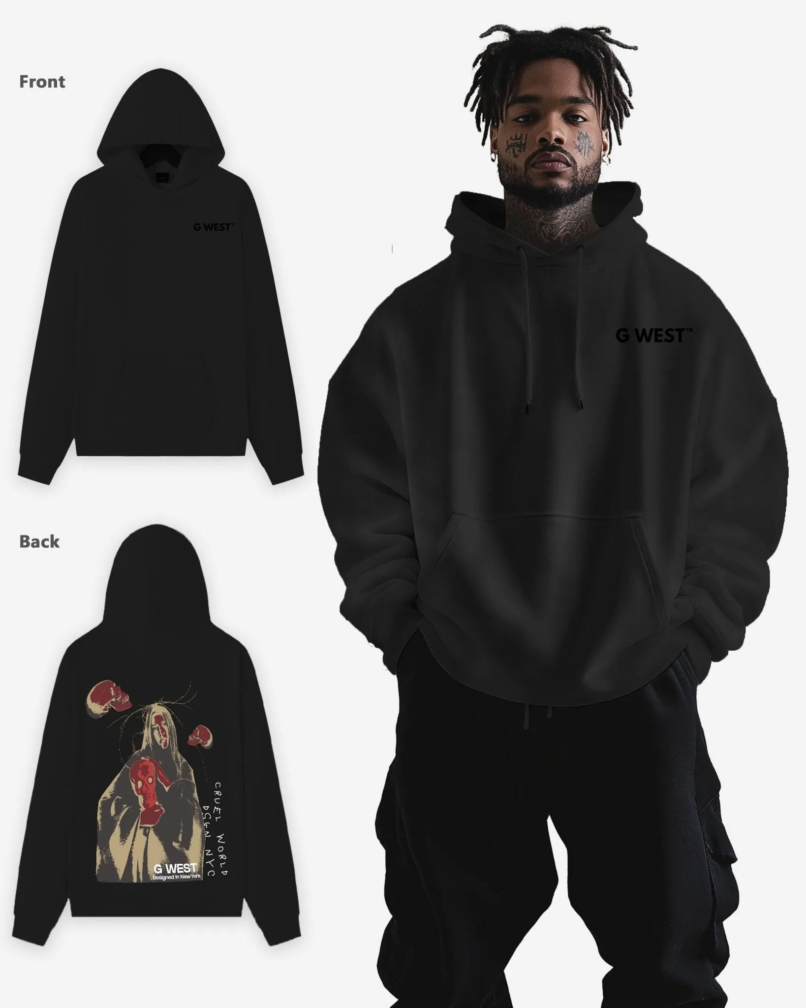 G West Red Skull Heavy Premium Oversized Hoodie