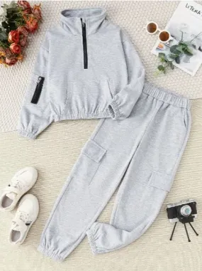 Girls Trendy 2 Piece Half Zip Top and Matching Joggers