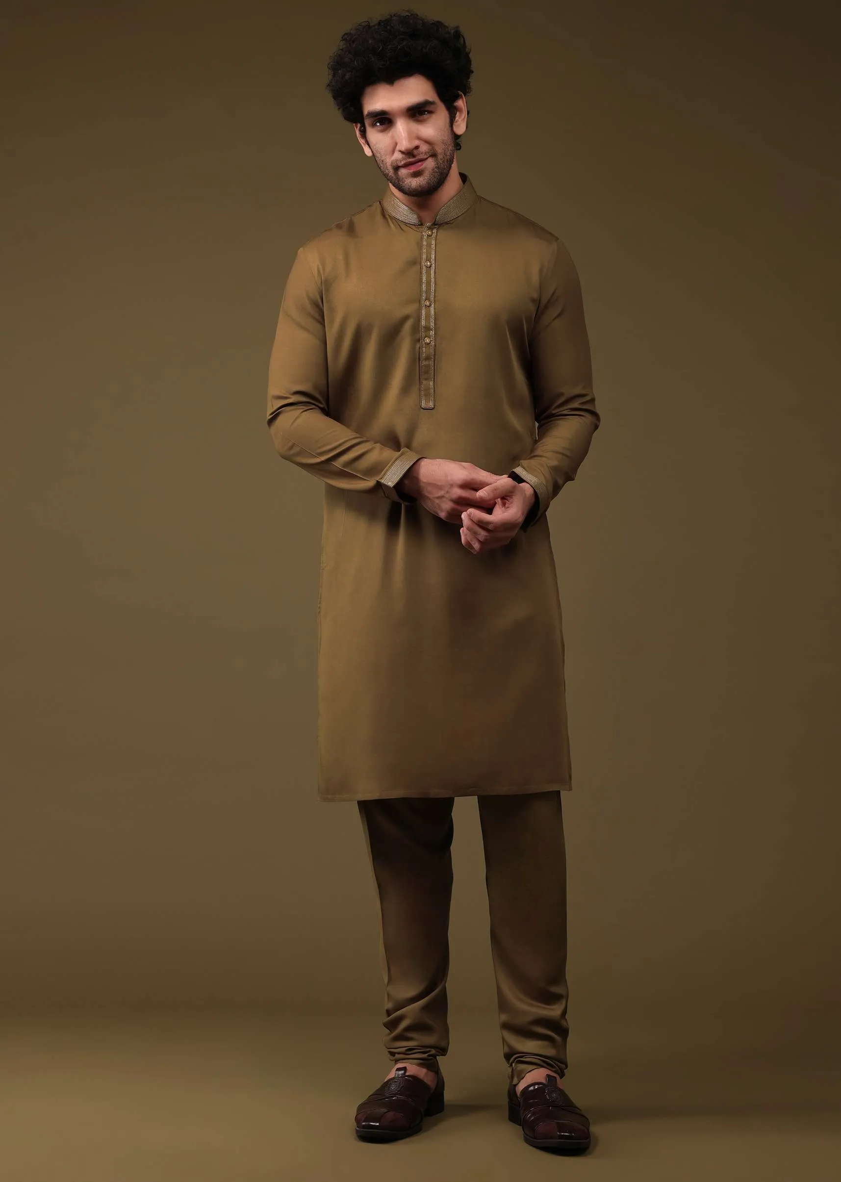 Mocha Brown Festive Textured Bandi Jacket Set In Silk With Sequins Embroidery