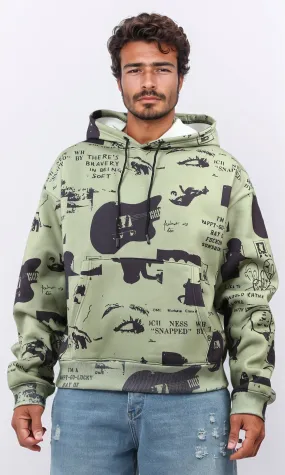 o197316 - Slip On Hoodie with Kangaroo Pocket - Olive & Black