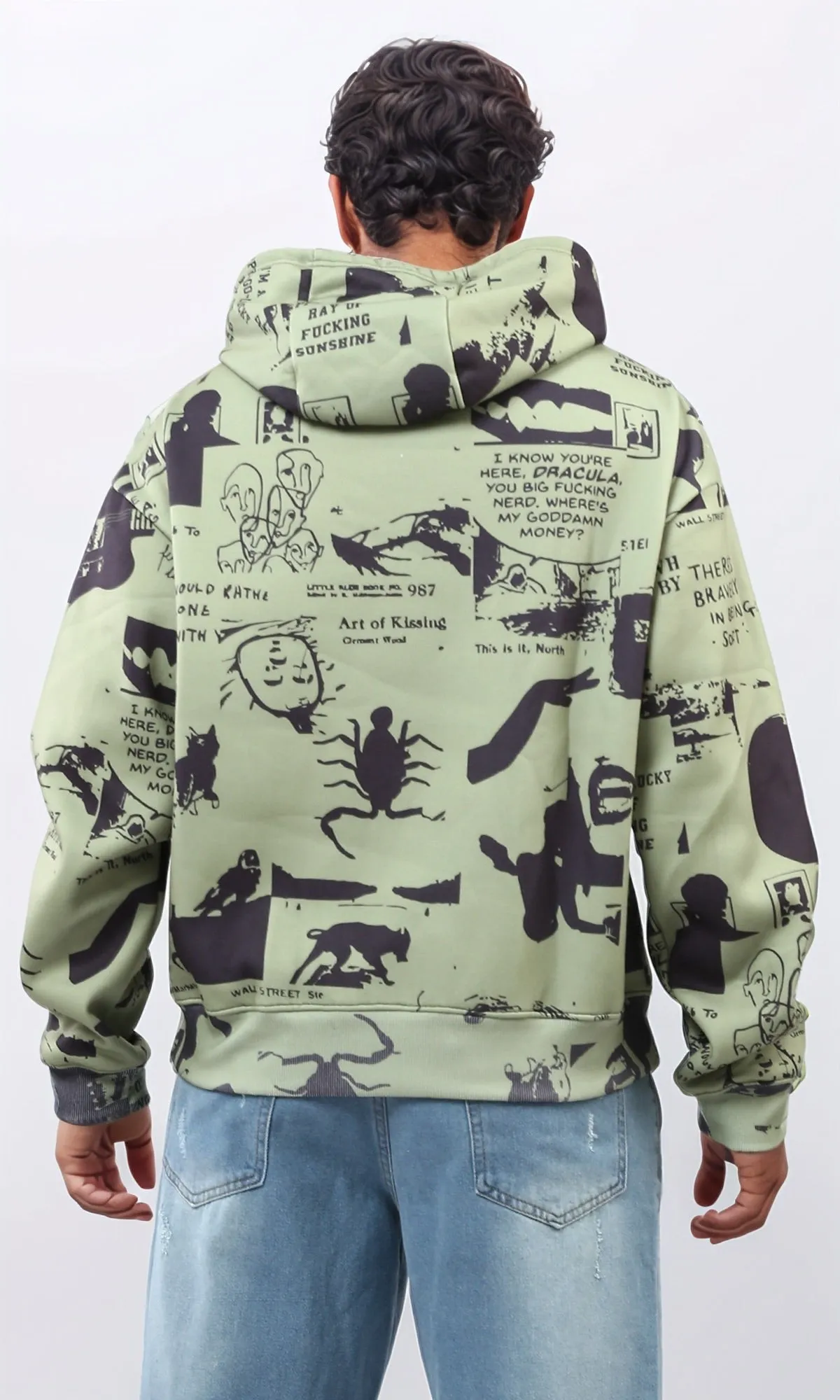 o197316 - Slip On Hoodie with Kangaroo Pocket - Olive & Black
