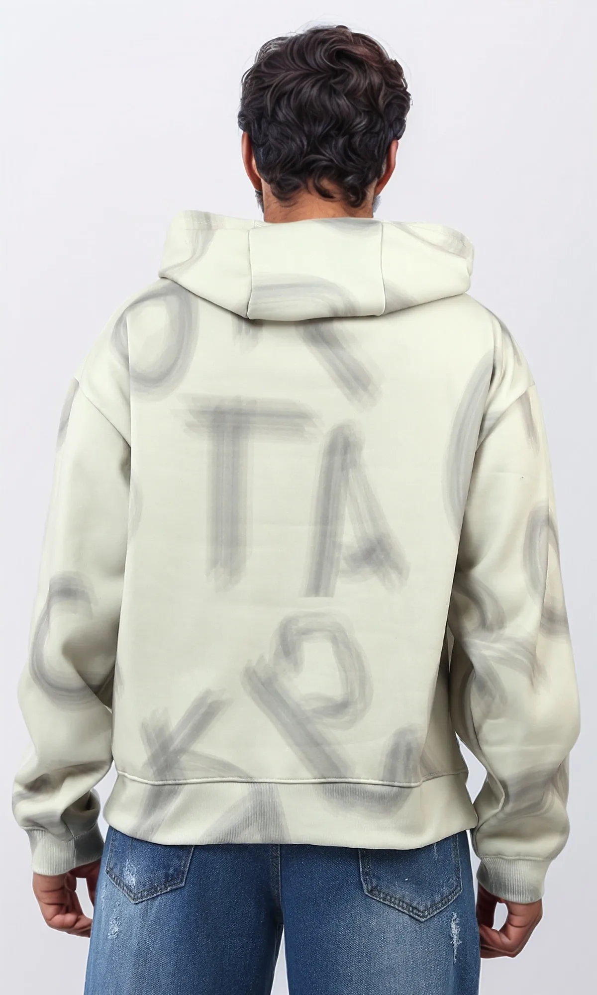 o197317 - Multipattern Fleece Hoodie with Long Sleeves - Beige & Black