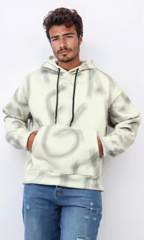 o197317 - Multipattern Fleece Hoodie with Long Sleeves - Beige & Black