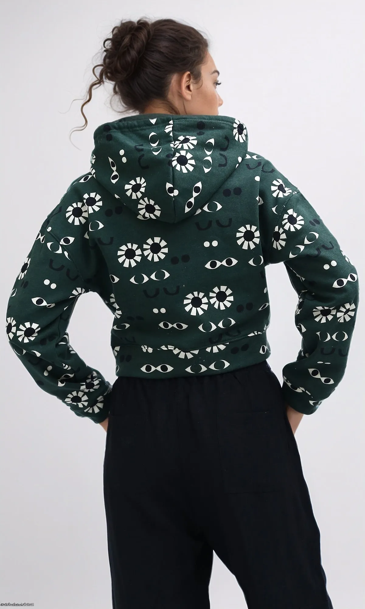 O201267 - Patterned Slip On Long Sleeves Hoodie - Green & Black