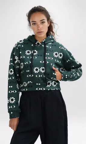 O201267 - Patterned Slip On Long Sleeves Hoodie - Green & Black