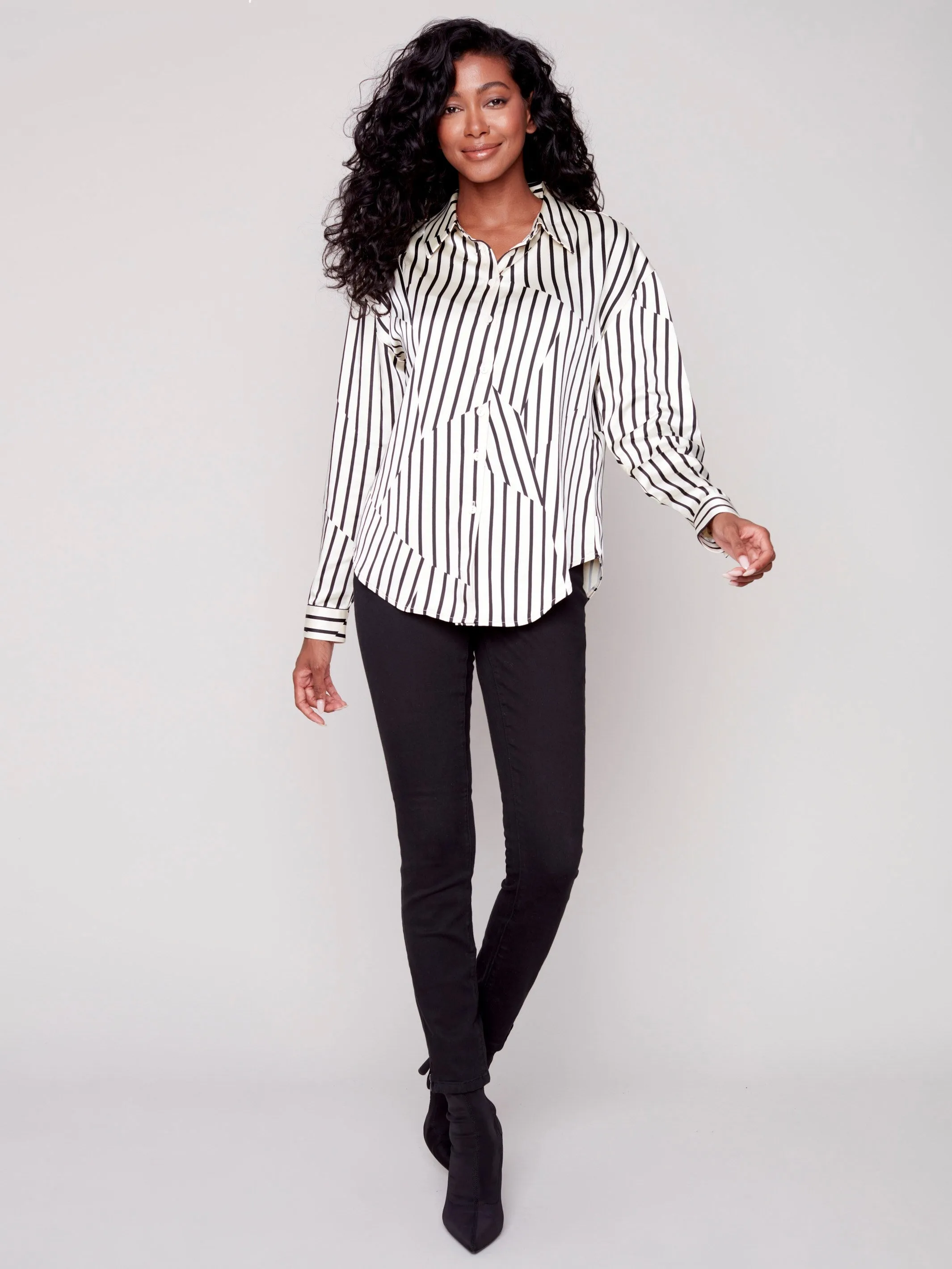 Printed Gutsy Satin Shirt - Pepper