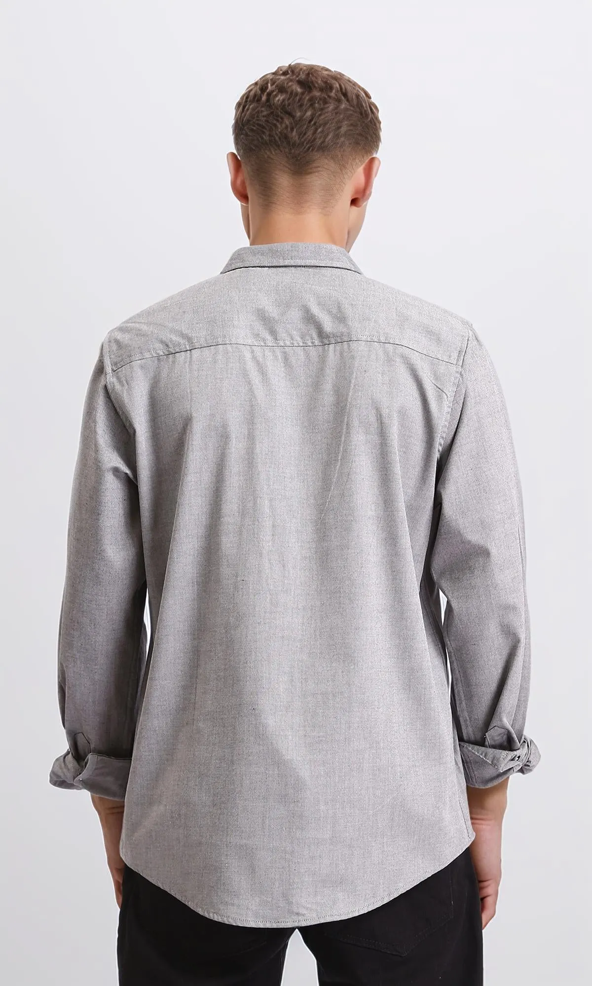 R206950 - Long Sleeves Solid Shirt with Front Pocket - Medium Grey