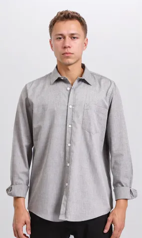 R206950 - Long Sleeves Solid Shirt with Front Pocket - Medium Grey