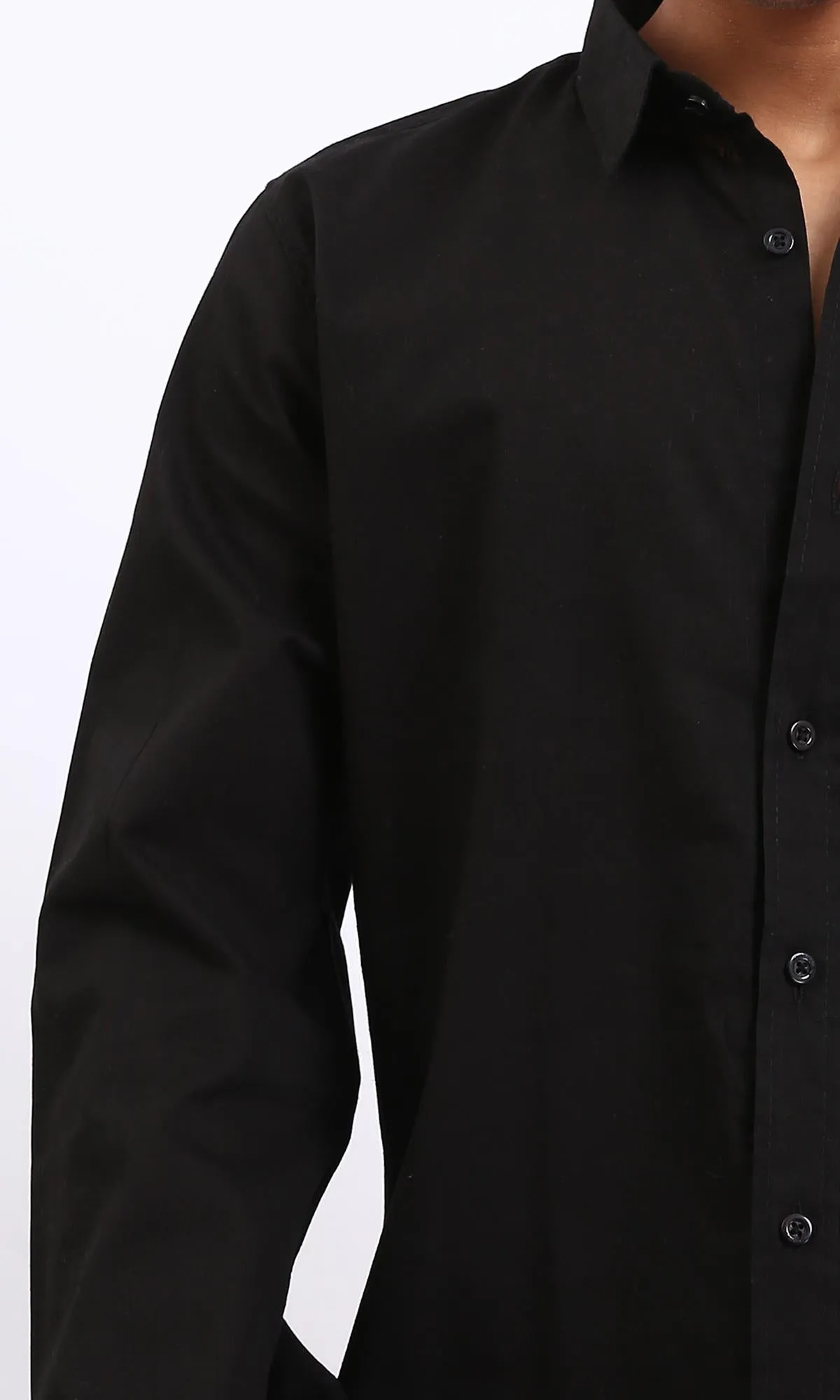 R207473 - Turn Down Collar Long Sleeve Shirt - Black