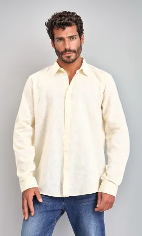 R207477 - Textured Cotton Long Sleeve Shirt - Light Yellow