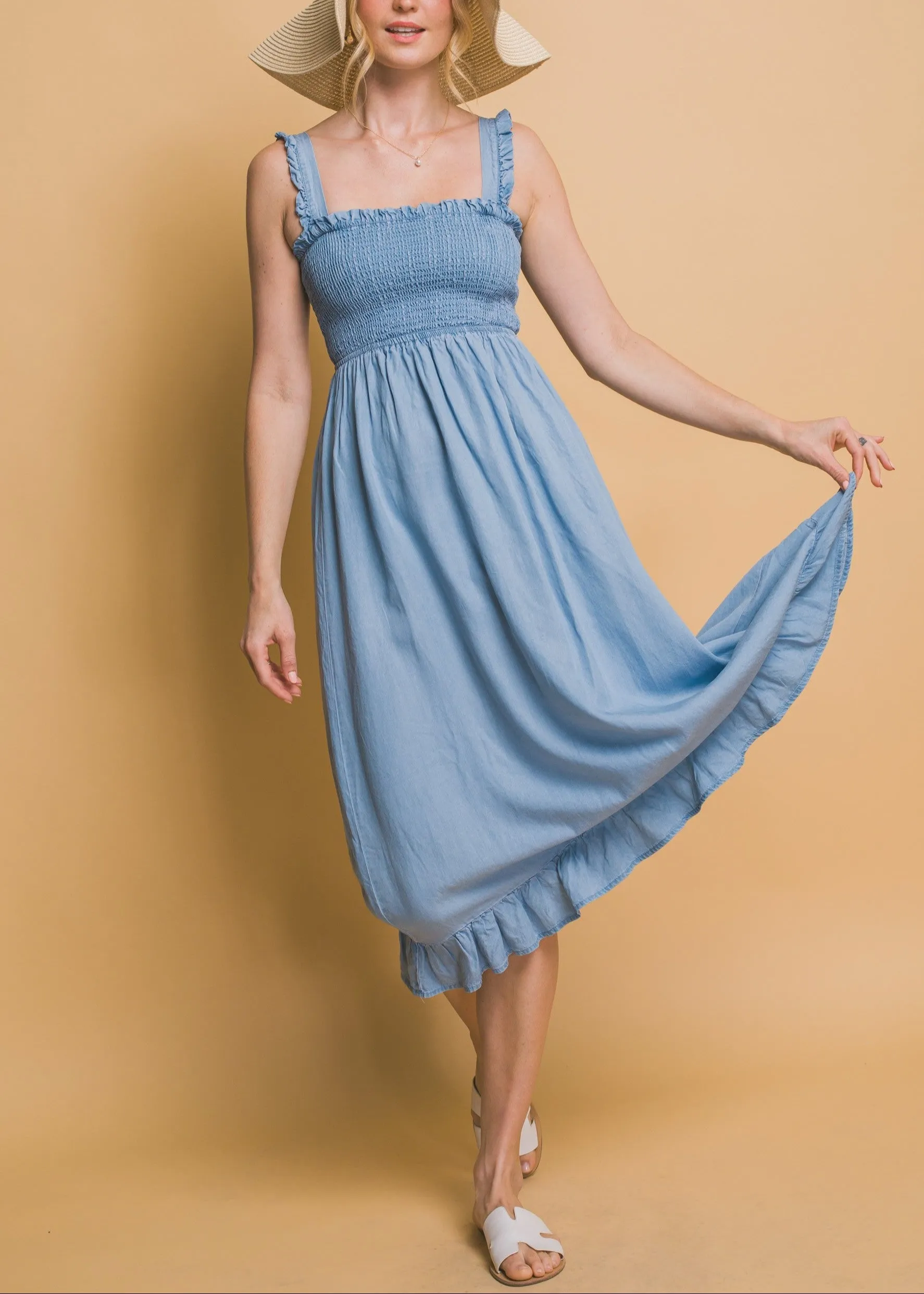 Summer Skies 100% Tencel Casual Maxi Dress (Light Blue)