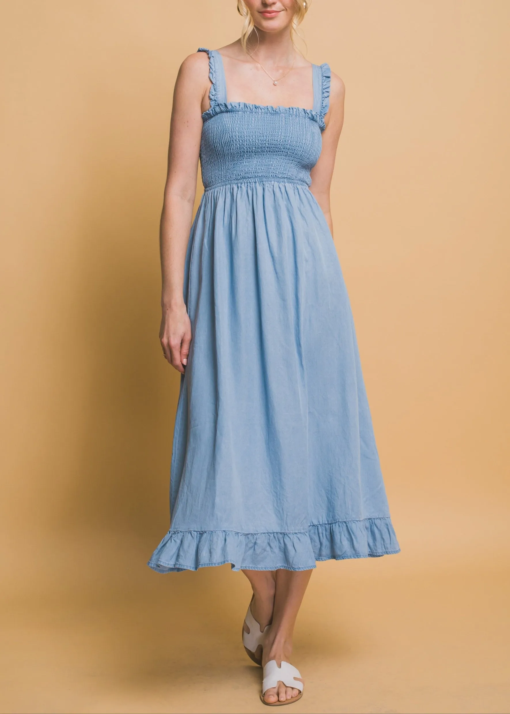 Summer Skies 100% Tencel Casual Maxi Dress (Light Blue)