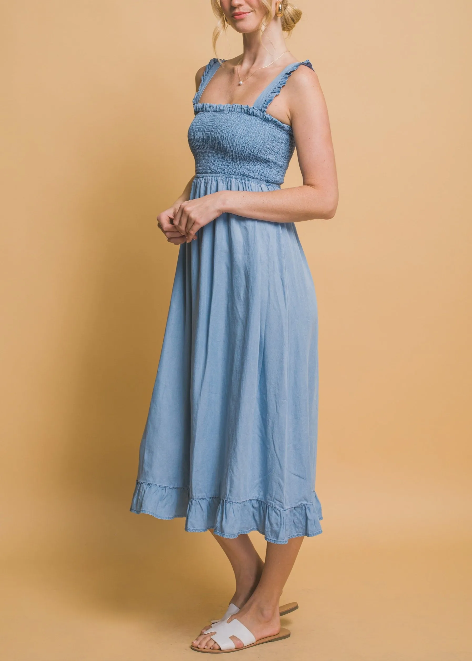 Summer Skies 100% Tencel Casual Maxi Dress (Light Blue)