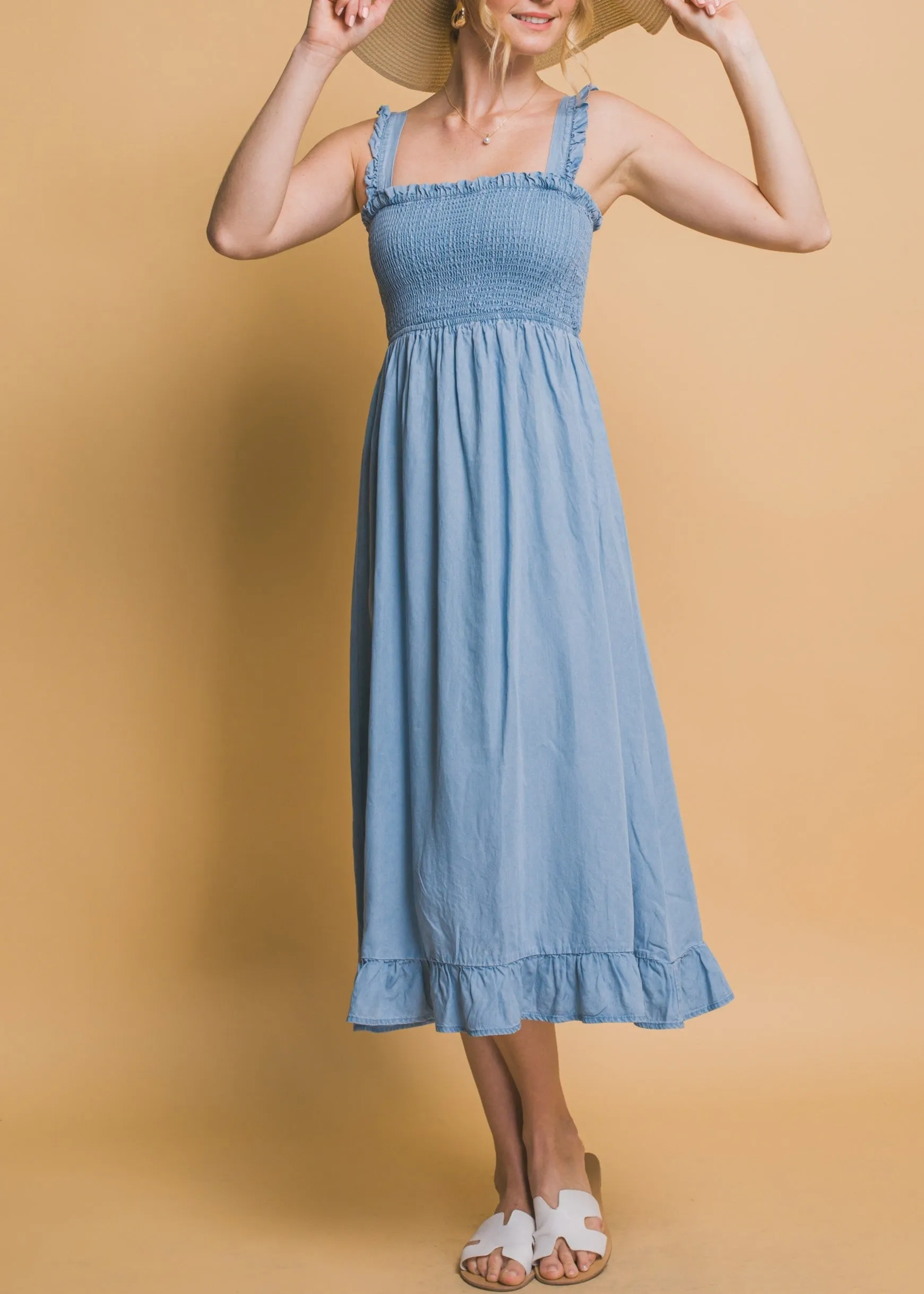 Summer Skies 100% Tencel Casual Maxi Dress (Light Blue)