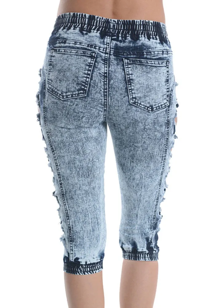 Women's Cut-N-Tied Acid Wash Jogger Capri