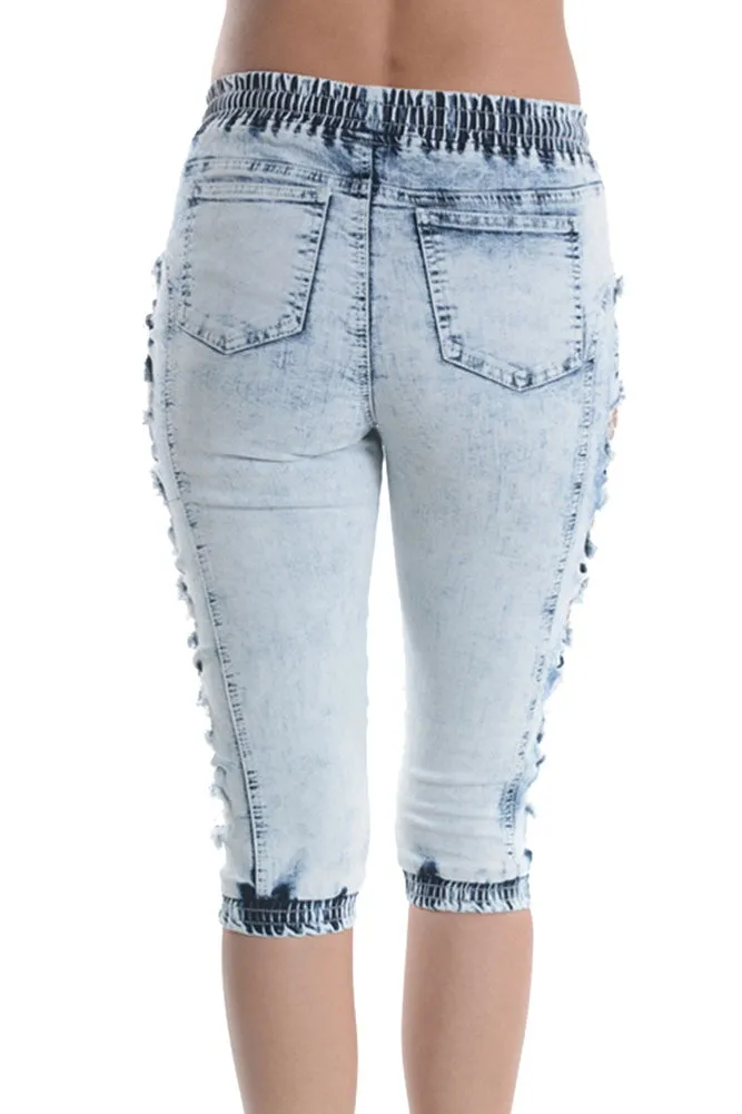 Women's Cut-N-Tied Acid Wash Jogger Capri
